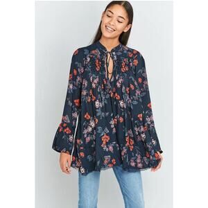 Free People Floral Navy Blouse